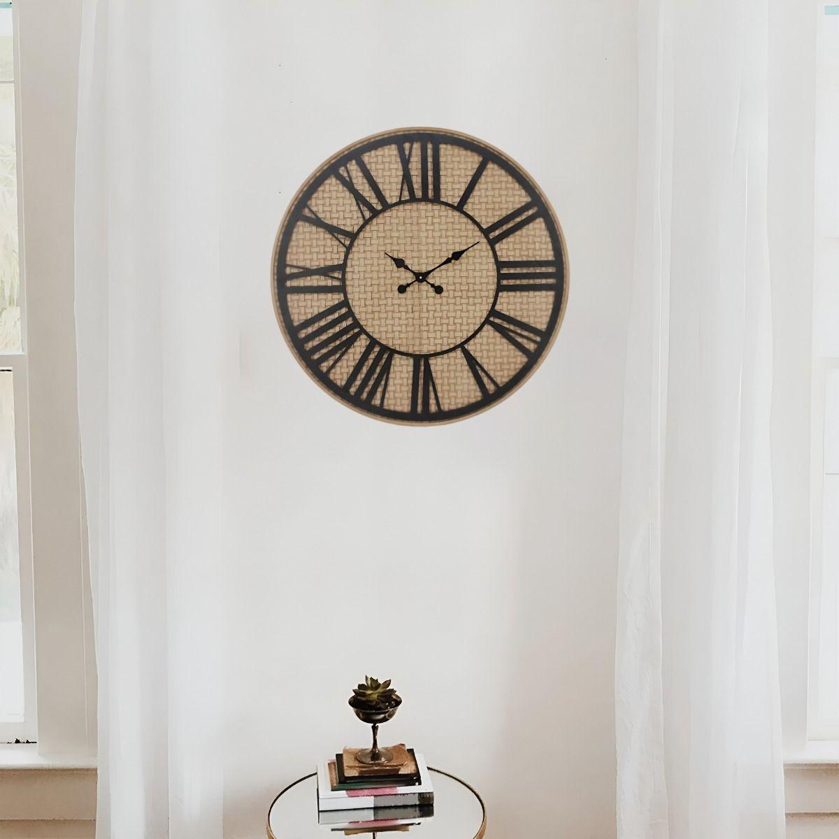 Reloj Pared Rústico Madera Ratán Números Romanos Jhn-9