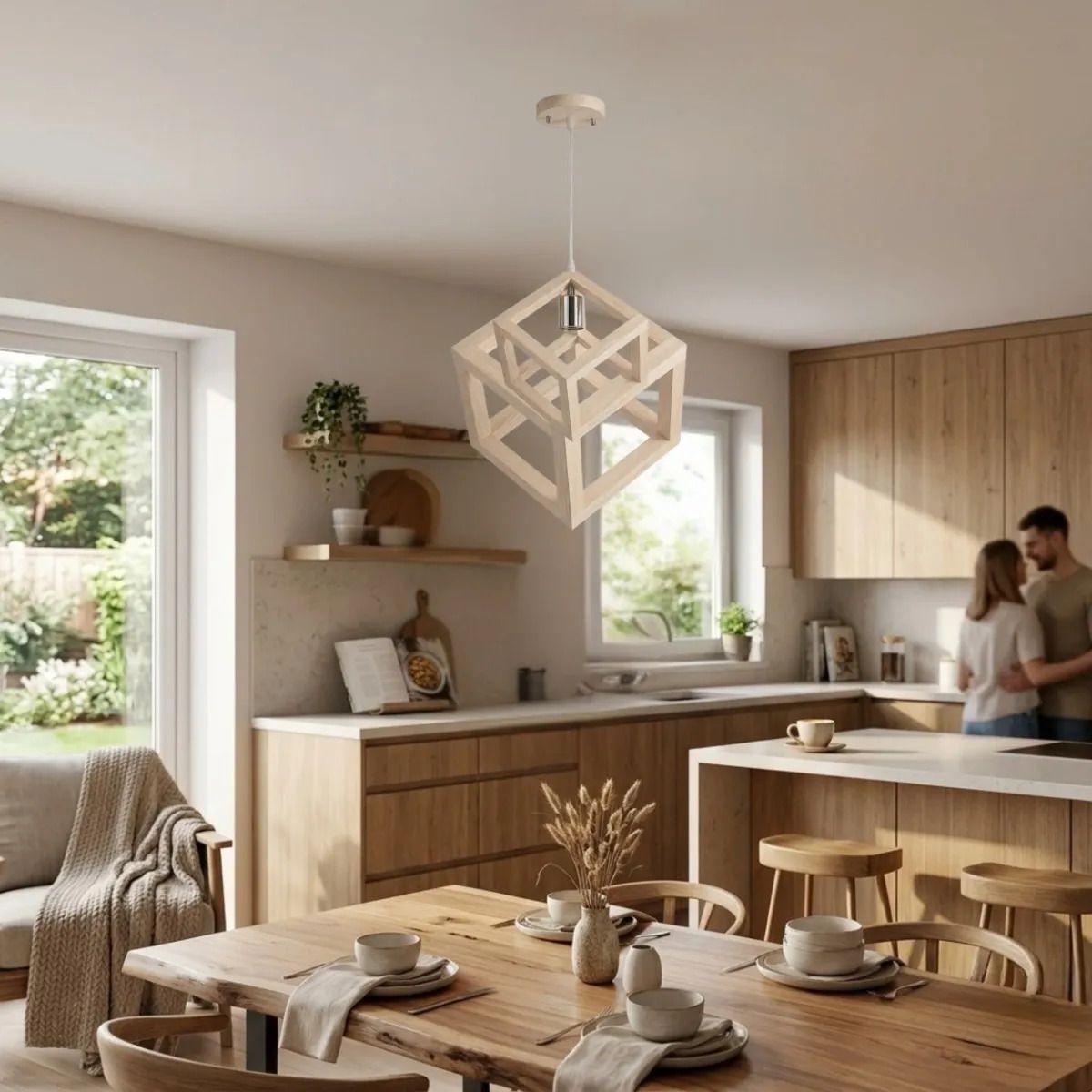 Lámpara Colgante Flotante Diseño Geométrico Madera ALJ-4