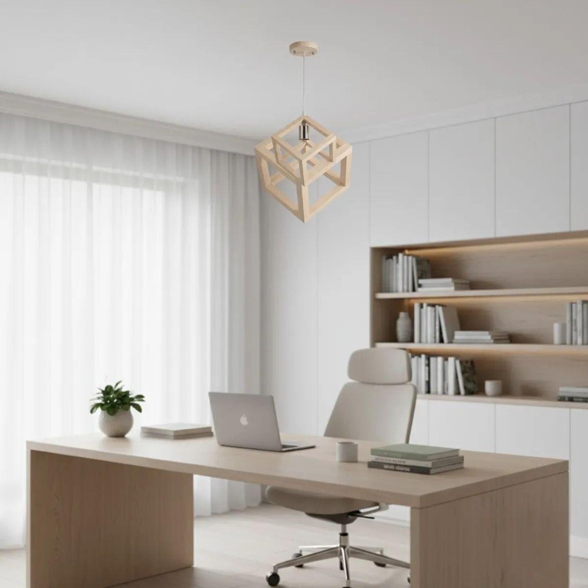 Lámpara Colgante Flotante Diseño Geométrico Madera ALJ-6