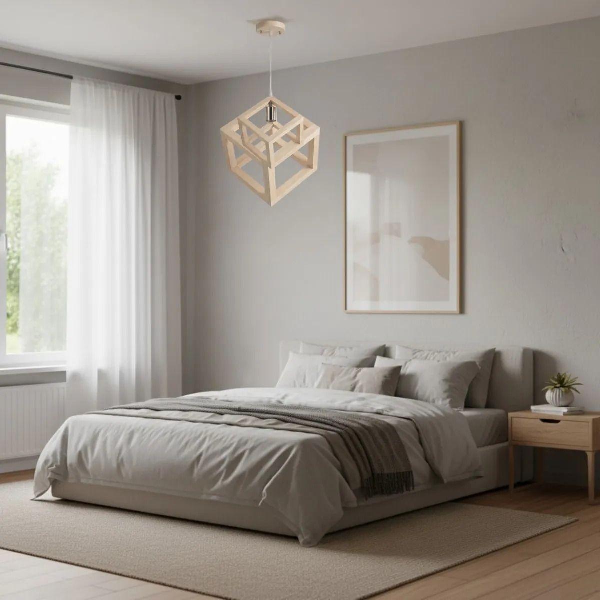 Lámpara Colgante Flotante Diseño Geométrico Madera ALJ-7