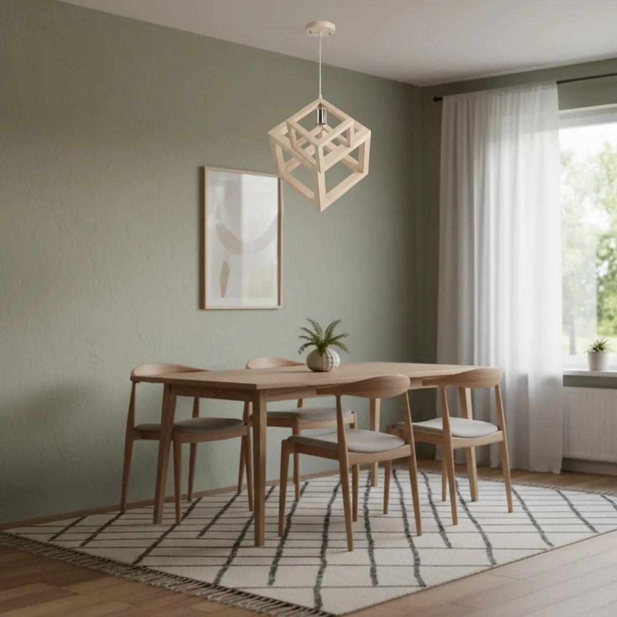 Lámpara Colgante Flotante Diseño Geométrico Madera ALJ-8
