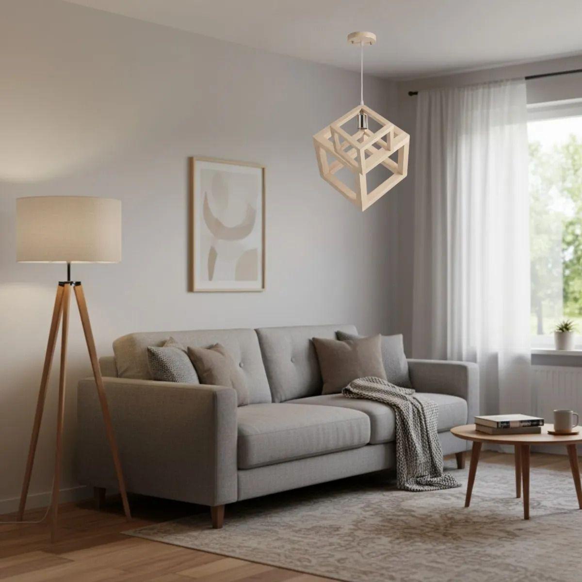 Lámpara Colgante Flotante Diseño Geométrico Madera ALJ-9