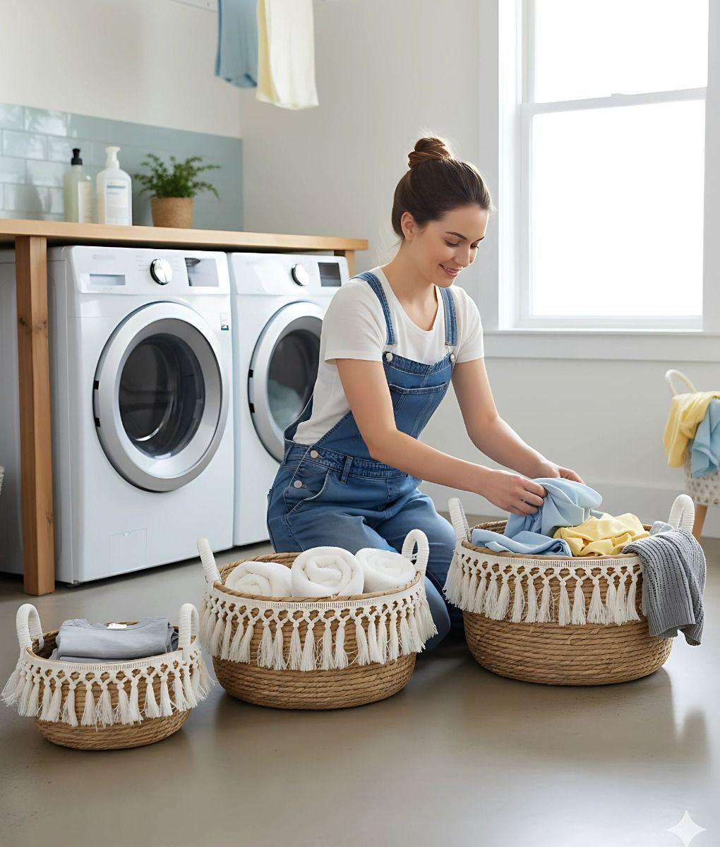 Set 3 Canastos Decorativos Almacenamiento Natural Hogar Jhn-4