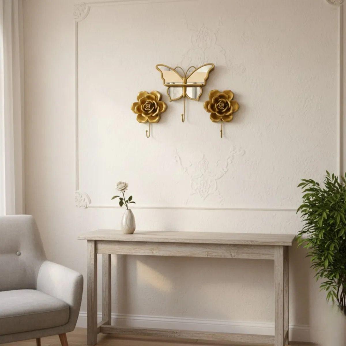 Set 3 Perchero Decorativo Pared Gancho Mariposa Rosa Jhn-5