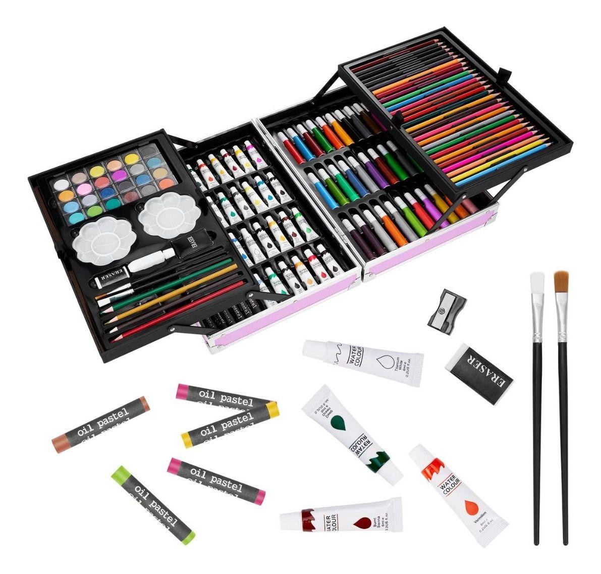 MALETA ARTE 208 CRAYONES ARTE ACUARELA COLORES NIÑAS LAU-3