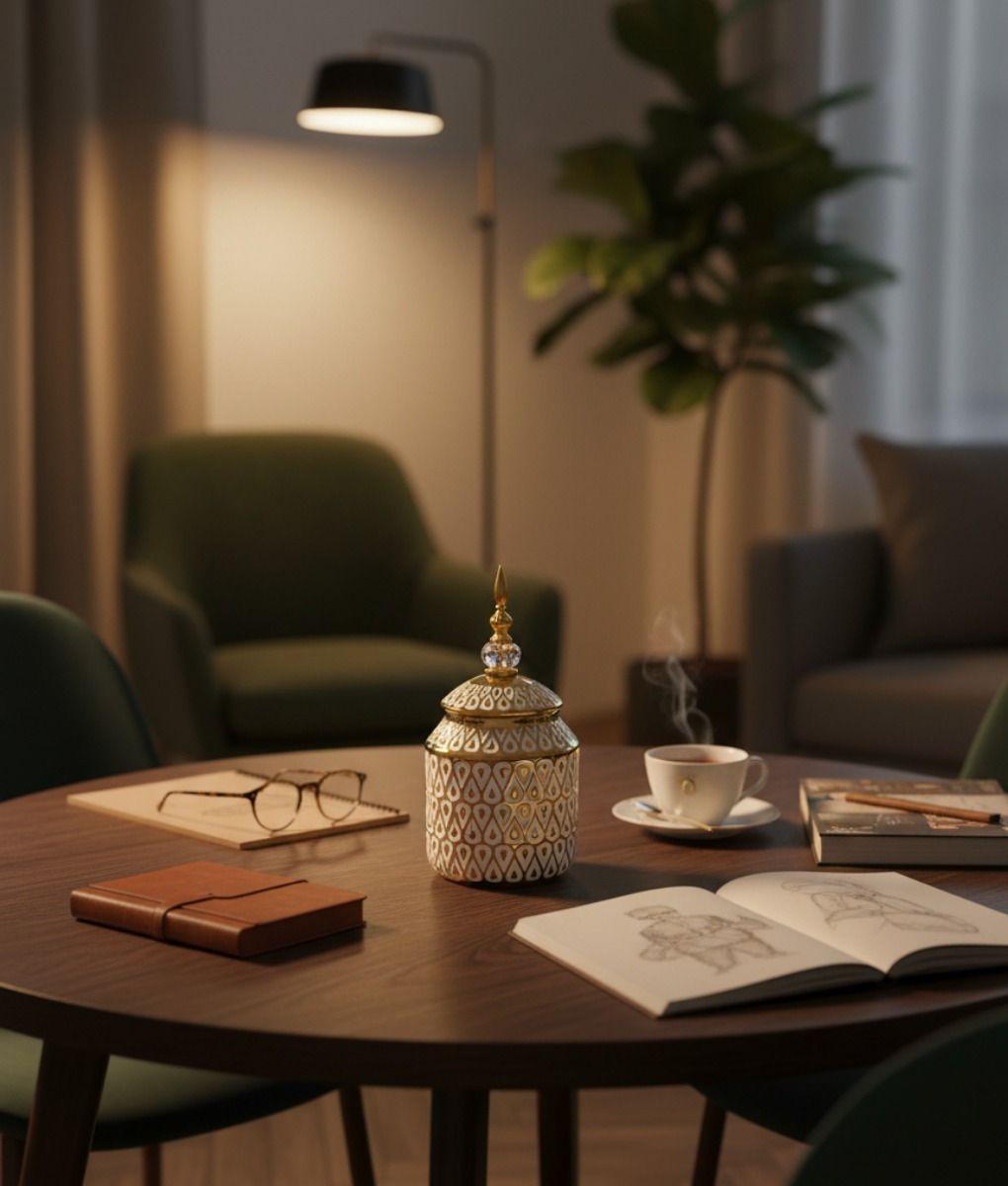 Potiche Decorativo Centro Mesa Recipiente Tapa Adorno Jhn-5