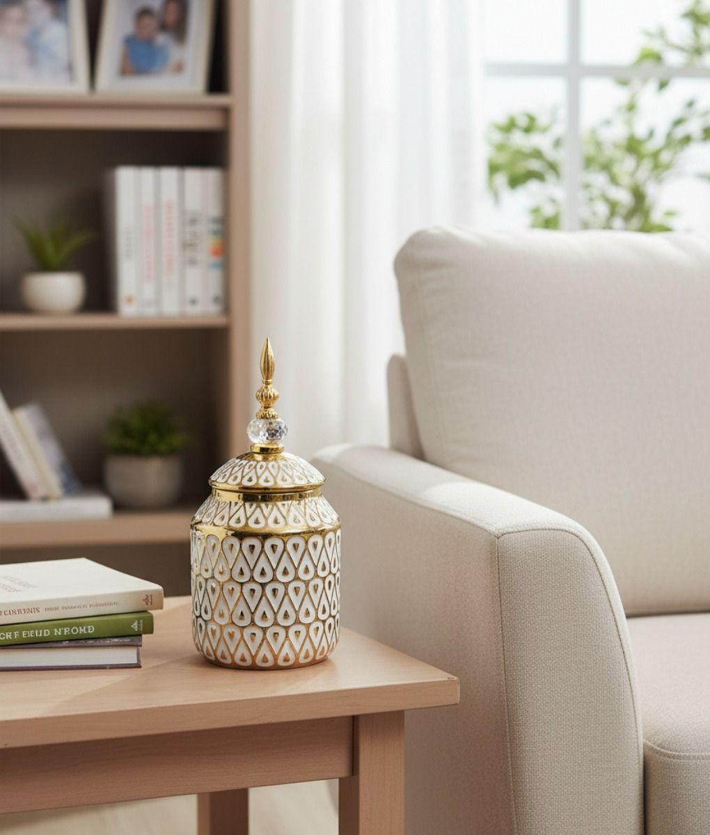 Potiche Decorativo Centro Mesa Recipiente Tapa Adorno Jhn-9