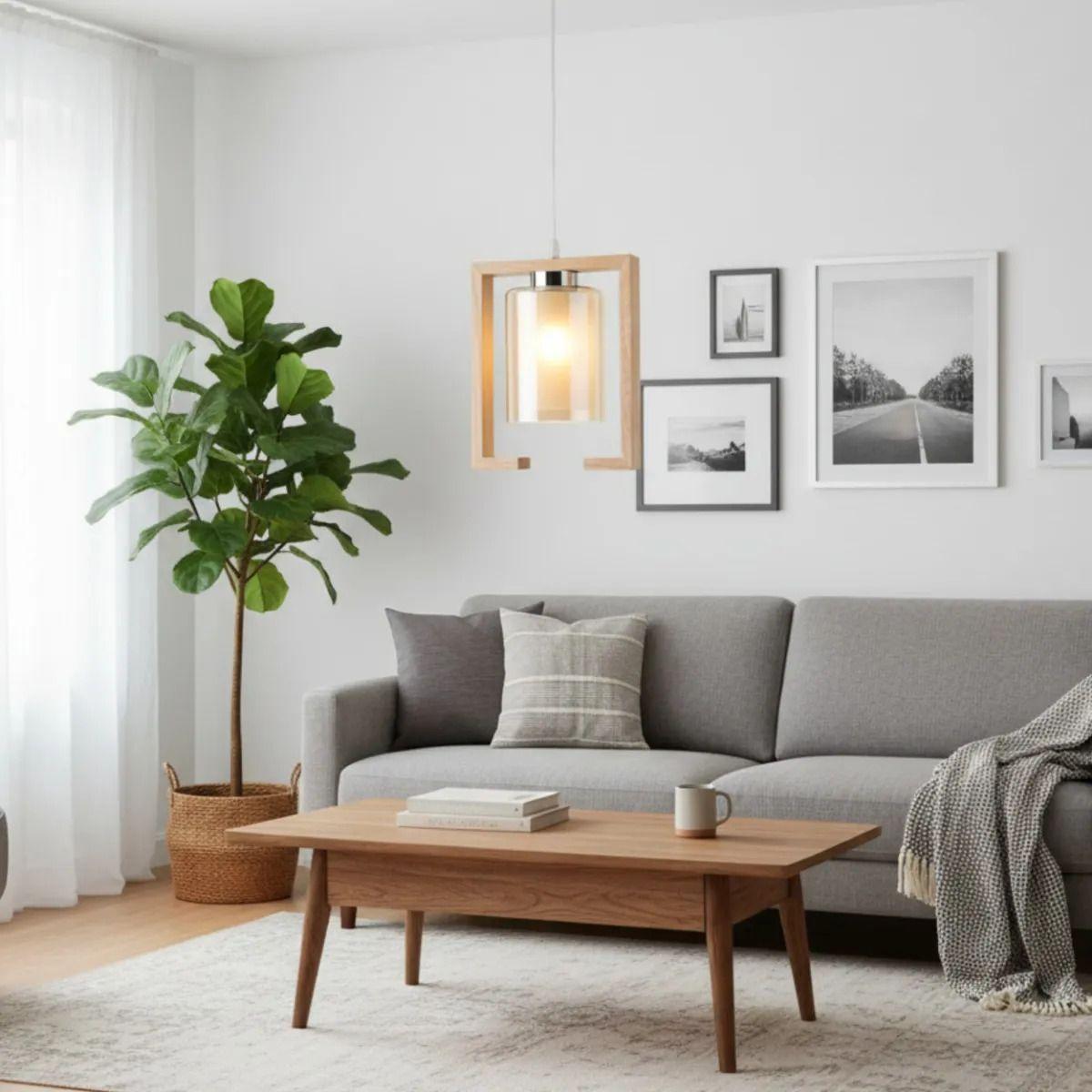 Lámpara Colgante Madera Cristal Estilo Minimalista ALJ-5