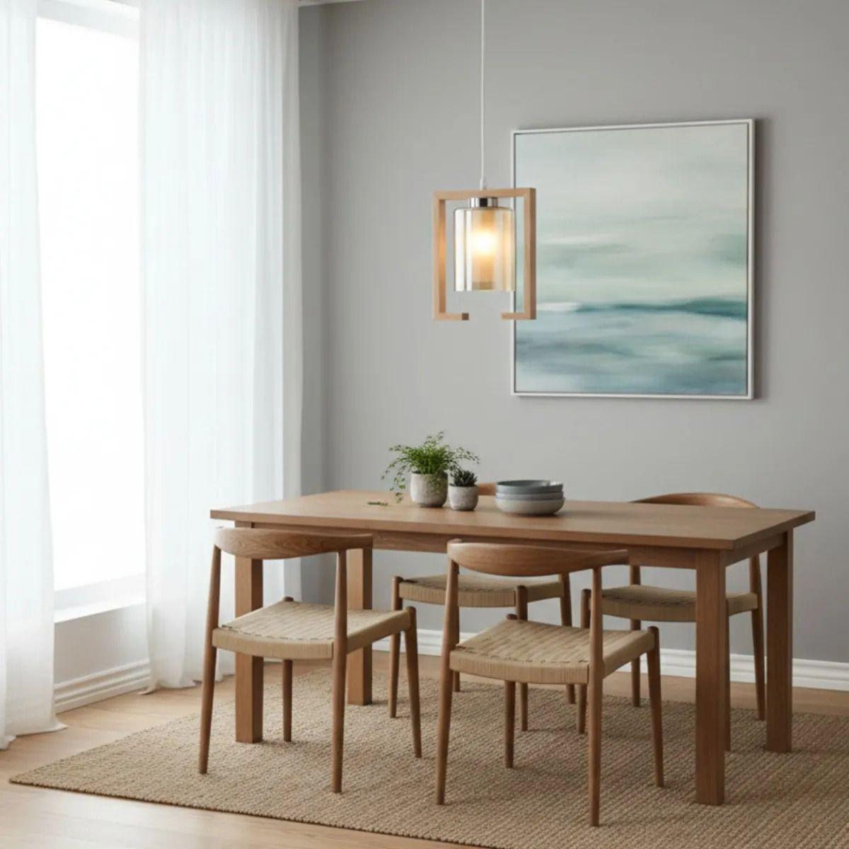 Lámpara Colgante Madera Cristal Estilo Minimalista ALJ-7