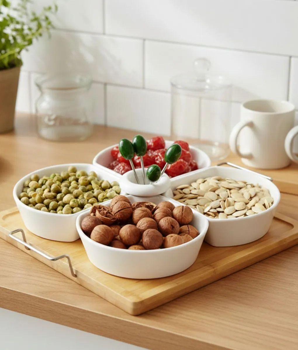 Juego Soporte Organizador Snacks Base Bambú 4 Espacio Jhn-8