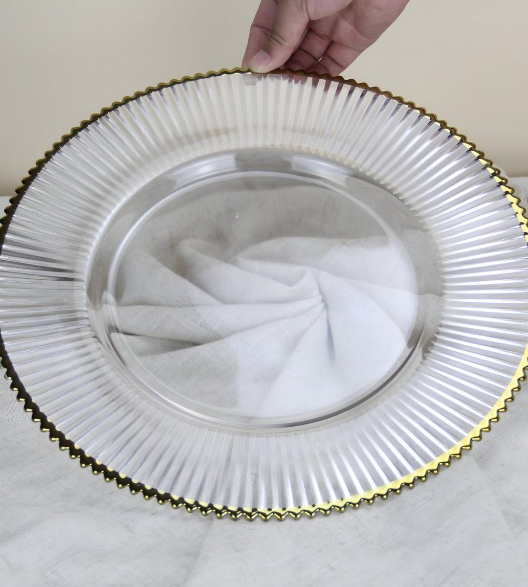 Set 3 Plato Transparente Borde Dorado Decoración Jhn-4