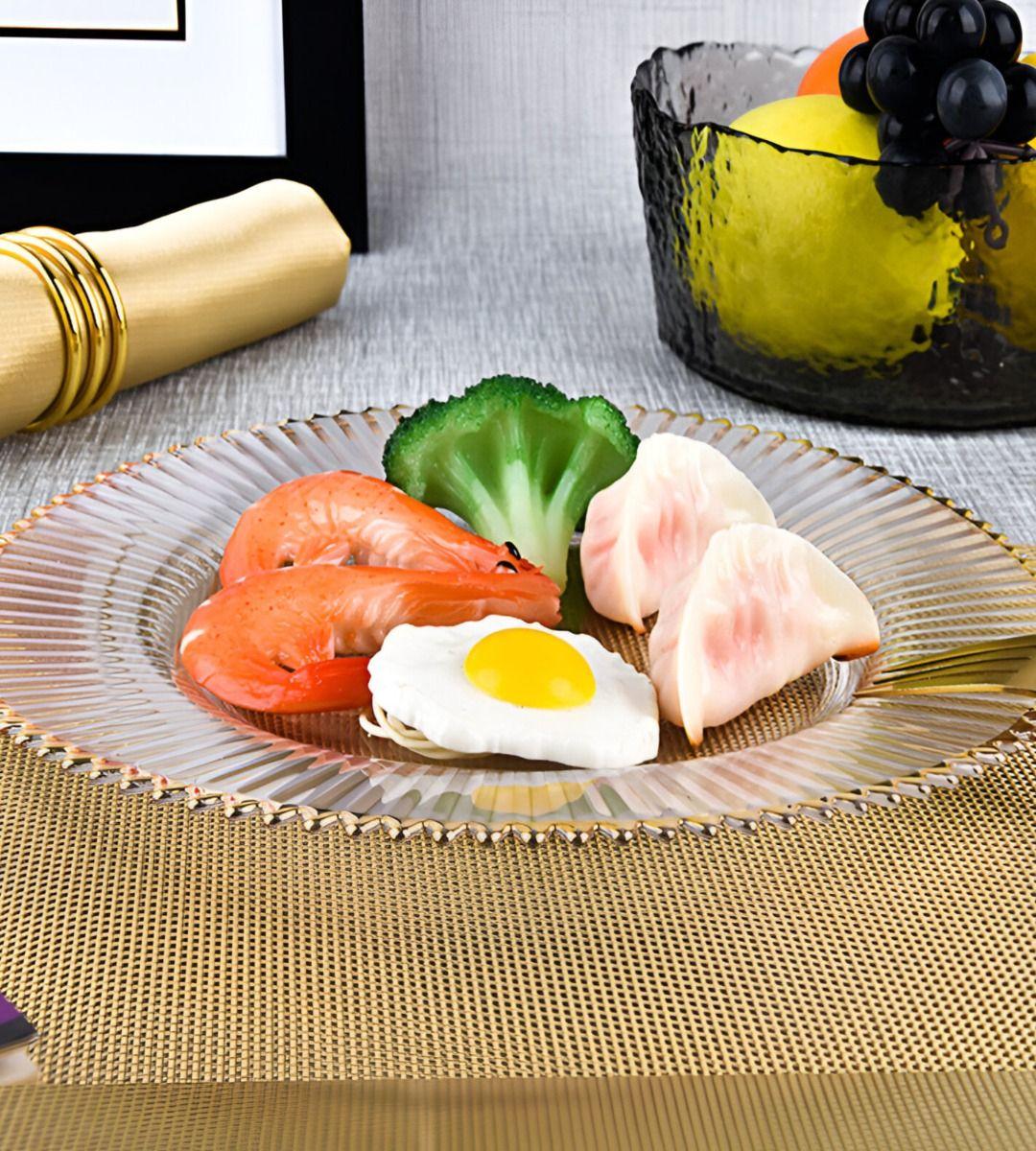 Set 3 Plato Transparente Borde Dorado Decoración Jhn-5