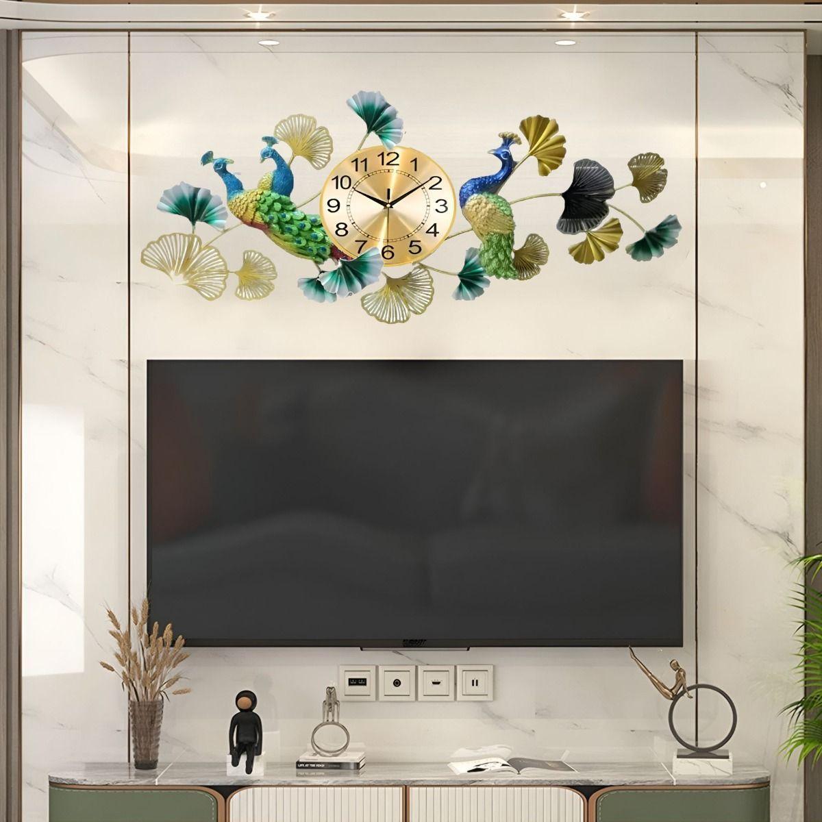 Reloj Pared Pavo Real Elegante Decorativo Metal Jhn-3