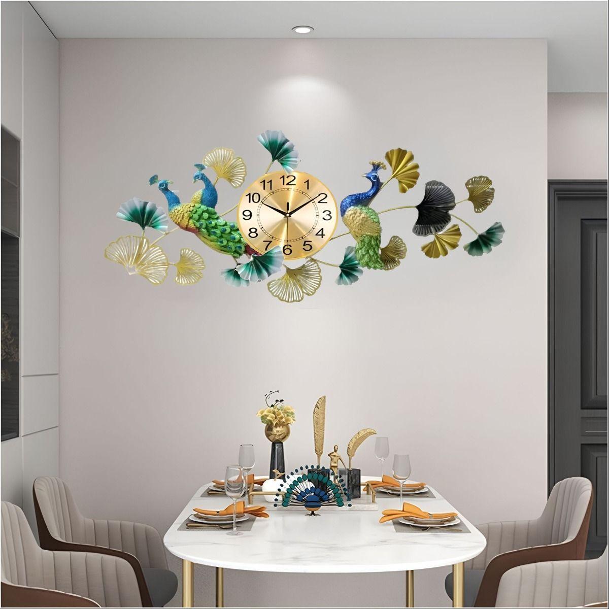 Reloj Pared Pavo Real Elegante Decorativo Metal Jhn-4