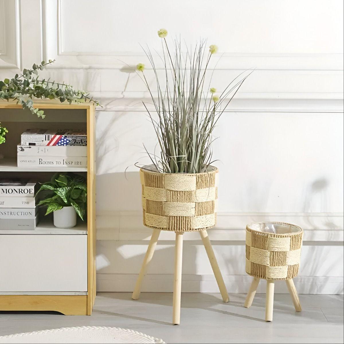 Set De 3 Maceteros Tejidos A Mano Jardín Decoración Jhn-5