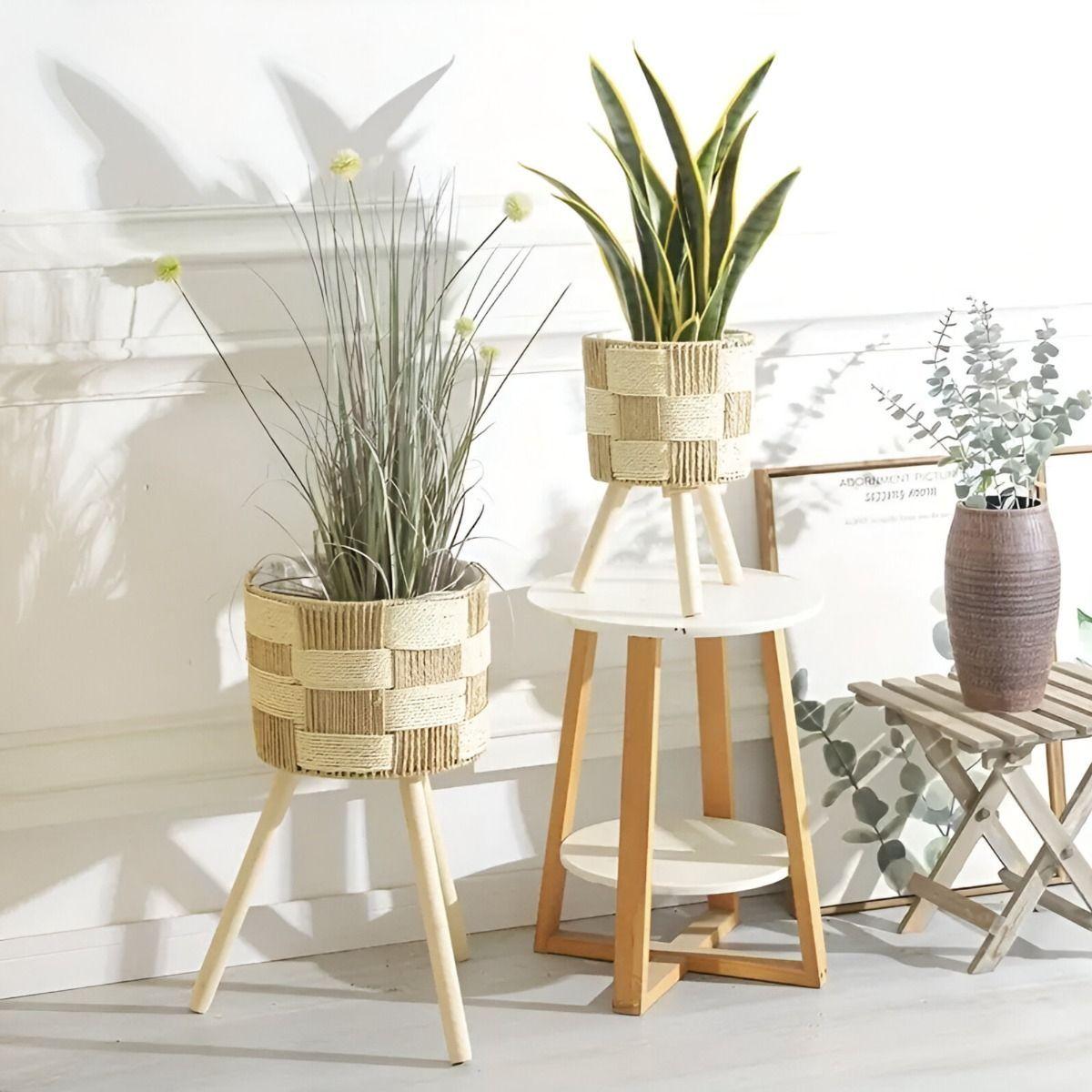 Set De 3 Maceteros Tejidos A Mano Jardín Decoración Jhn-6