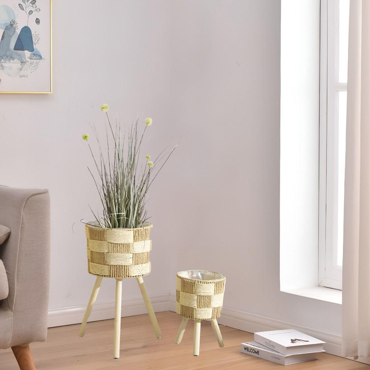 Set De 3 Maceteros Tejidos A Mano Jardín Decoración Jhn-8