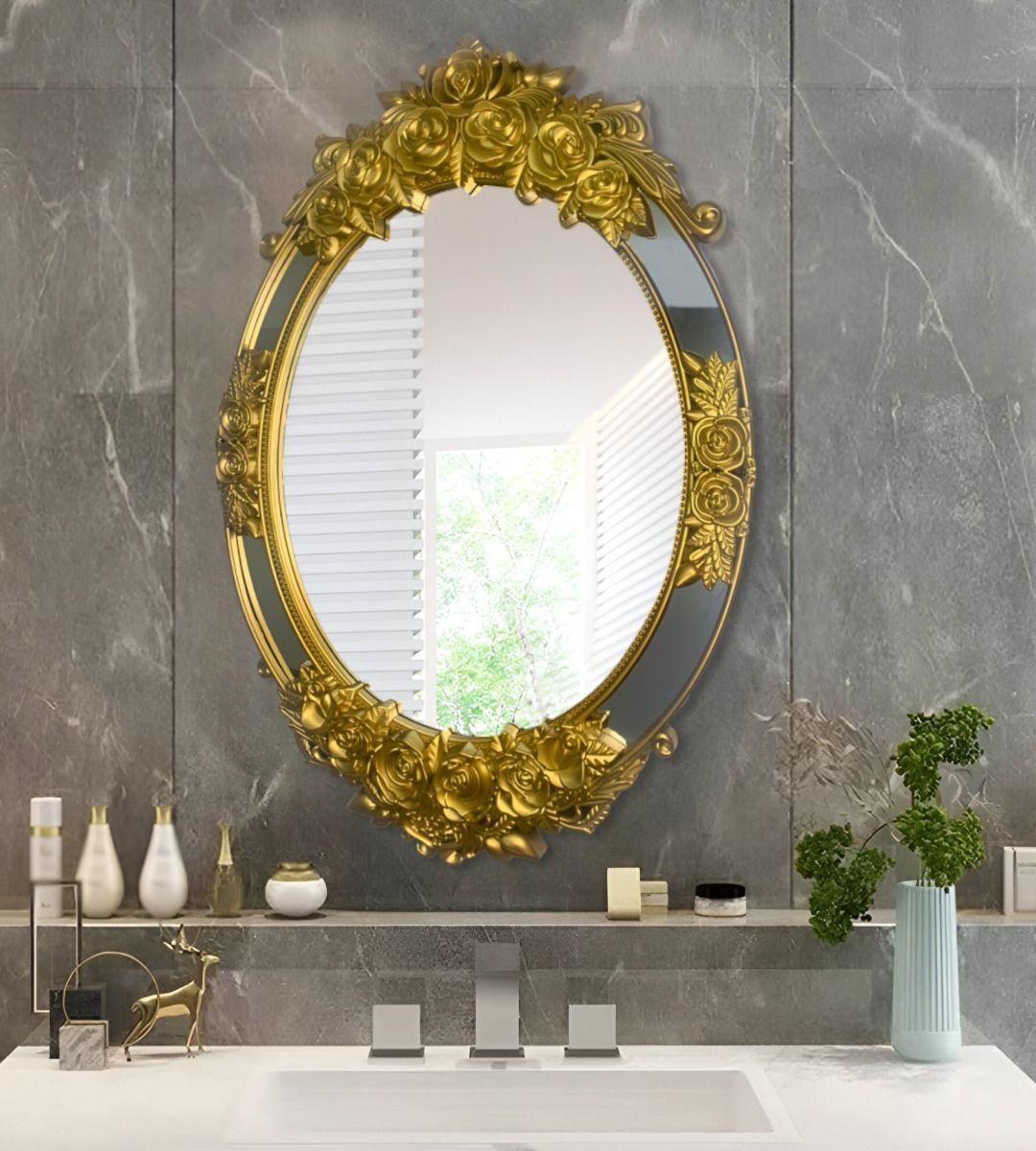 Espejo Ovalado Pared Grande Colgar Decorativo Dorado Jhn-9