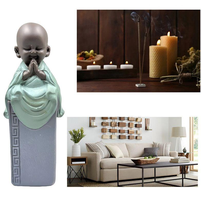 Set 2 Estatua Monje Buda Adorno Decoracion Hogar Oficina Lau-2