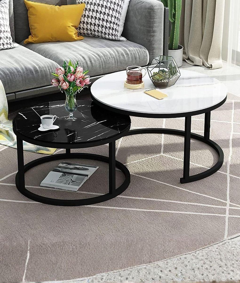 Set 2 Mesa Centro Decorativa Auxiliar Hogar Combinada Jhn-7