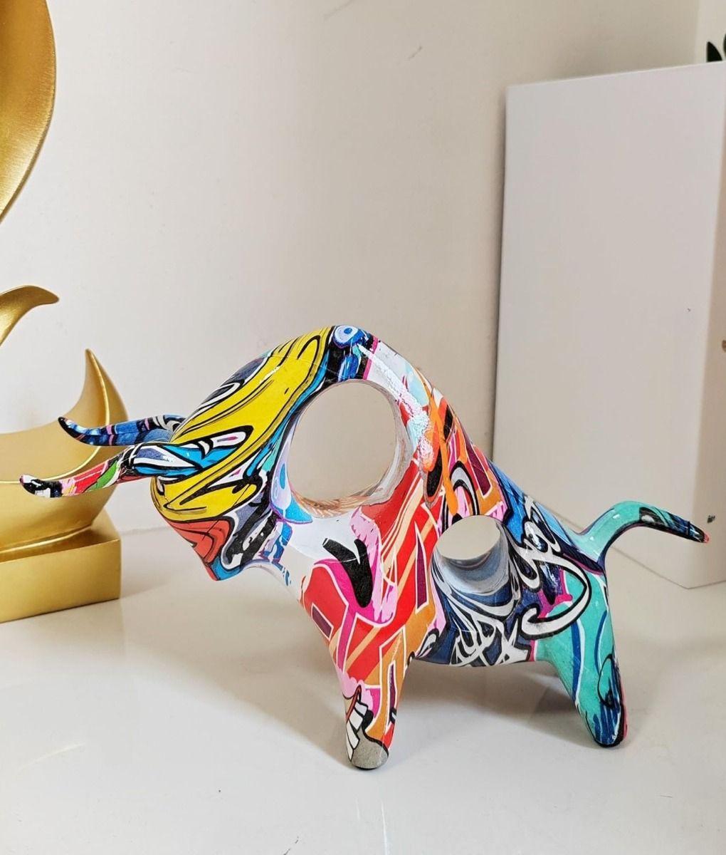 Figura Decorativa Toro Estatua Graffiti Adorno Hogar Jhn-7
