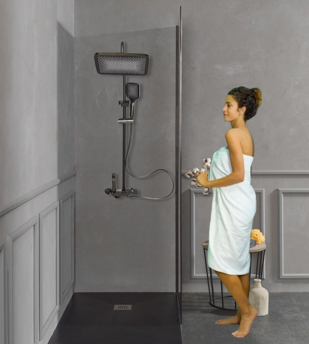 Regadera Ducha Cuadrada Columna Alta Presión Spray 4en1 Jhn-3