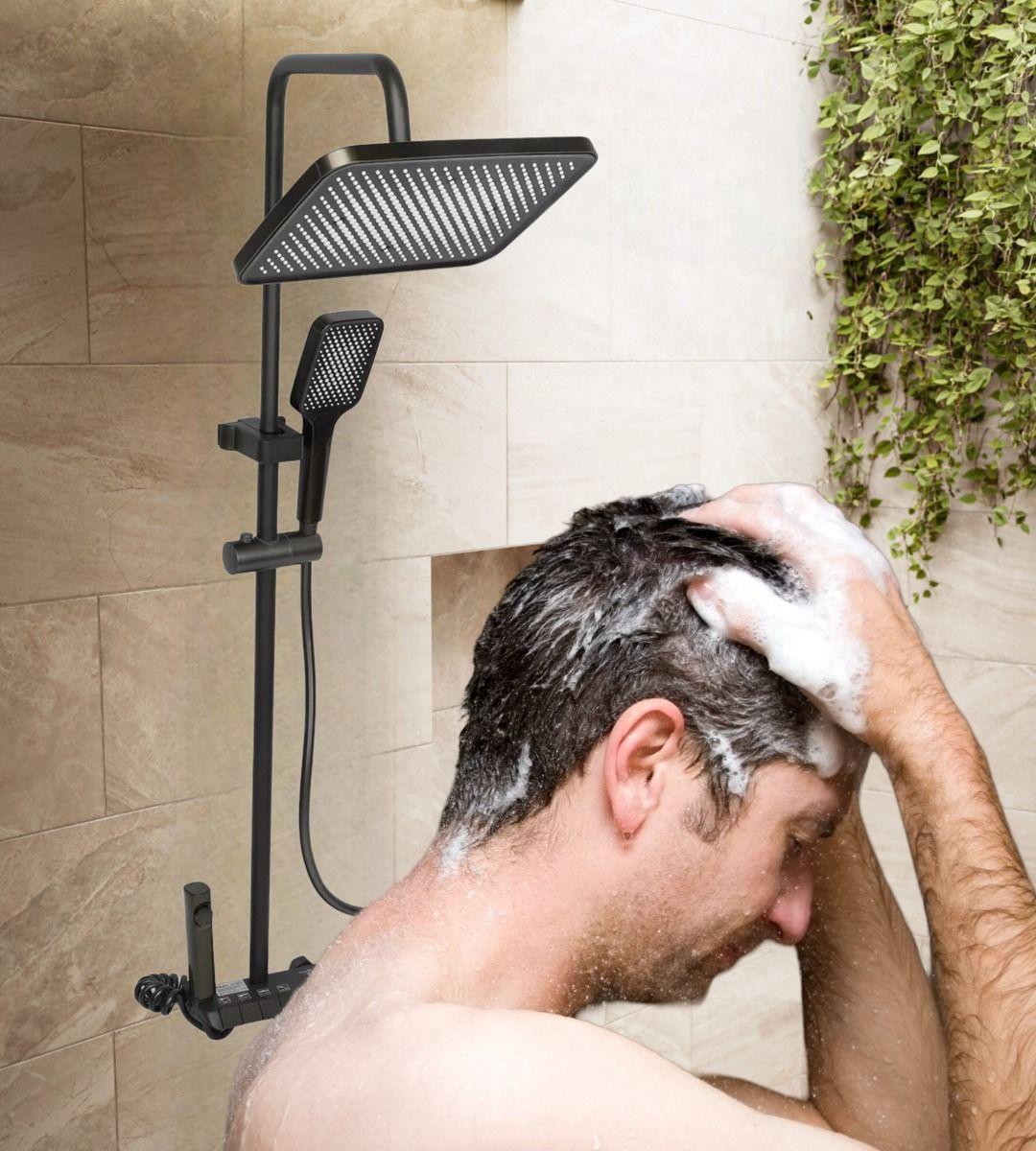 Regadera Ducha Cuadrada Columna Alta Presión Spray 4en1 Jhn-4