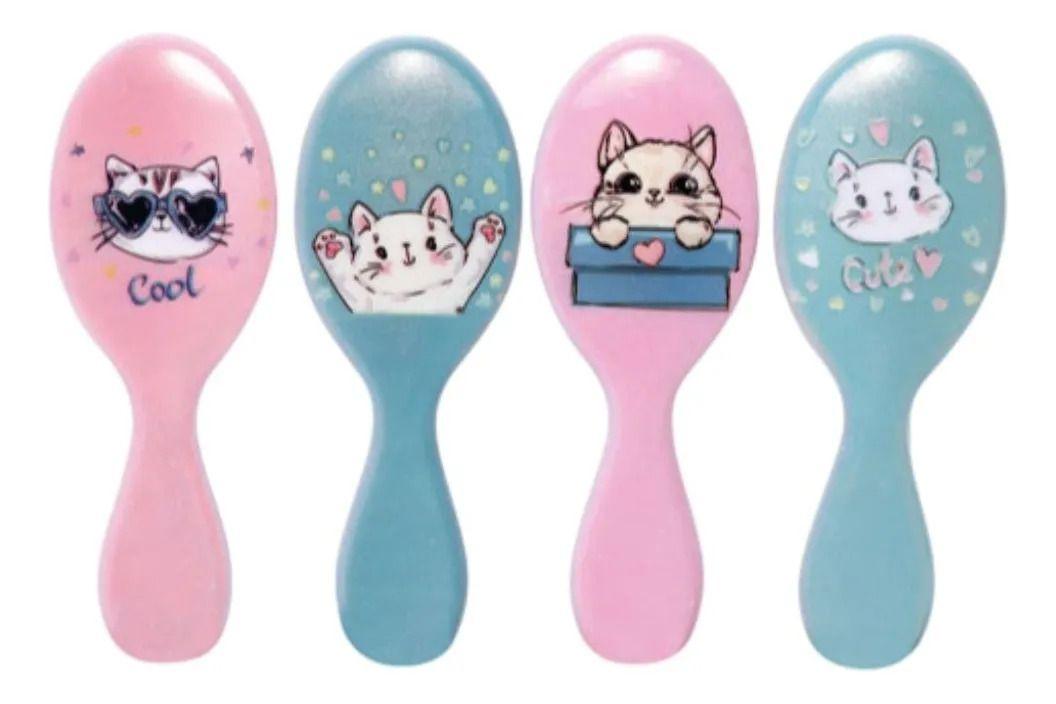 SET 4 CEPILLOS DE CABELLOS COLORES ESTAMPADO GATOS LAU-5