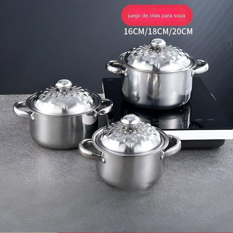Ollas Acero Inoxidable 5 Piezas Guisar Freir Cocinar Lau-3