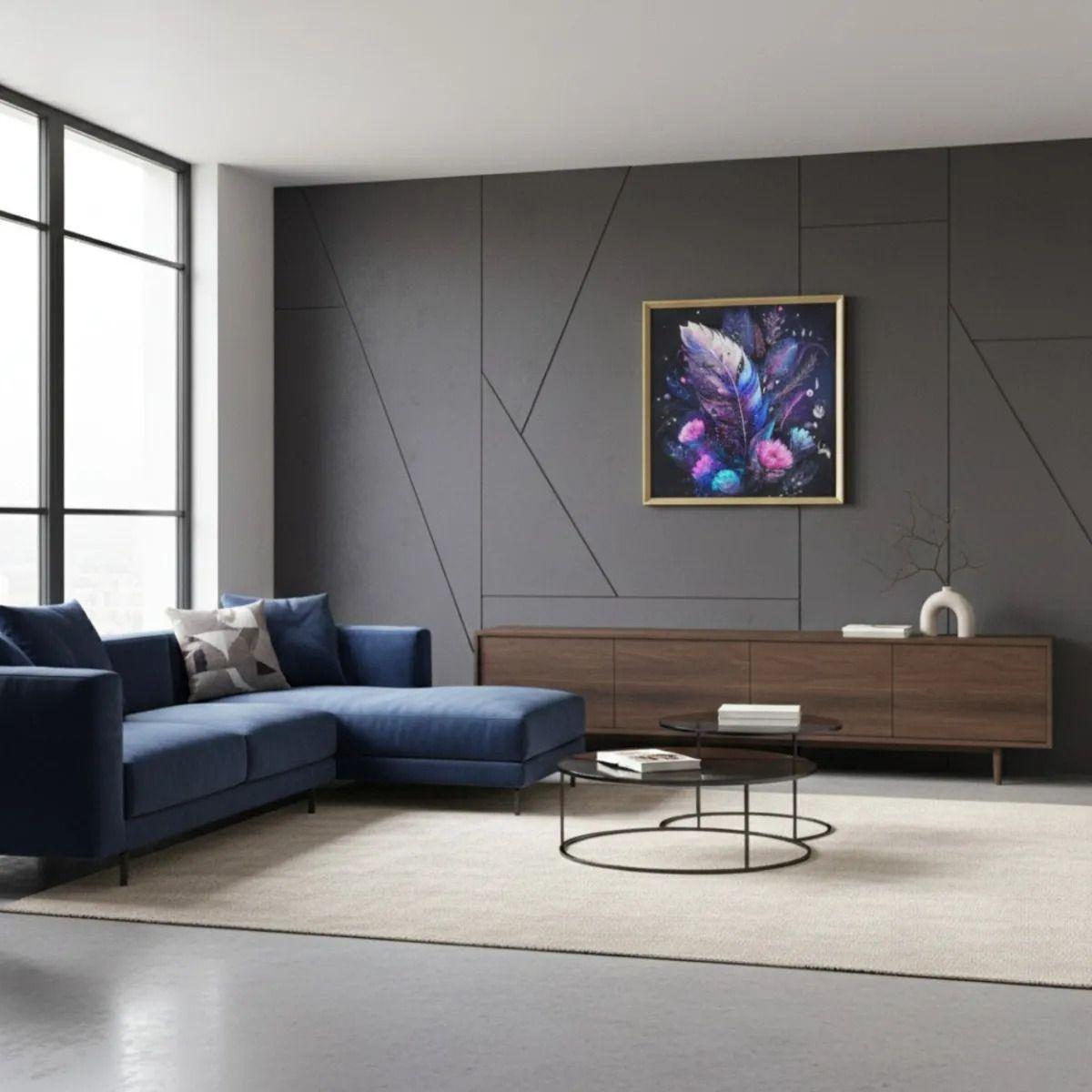 Cuadro Decorativo Moderno Diseño Plumas Flores Neón Jhn-5