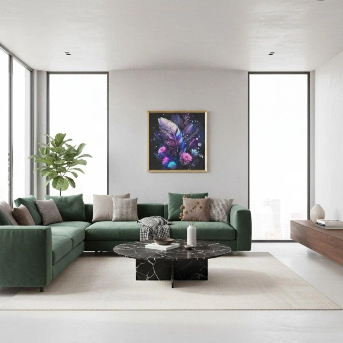 Cuadro Decorativo Moderno Diseño Plumas Flores Neón Jhn-6