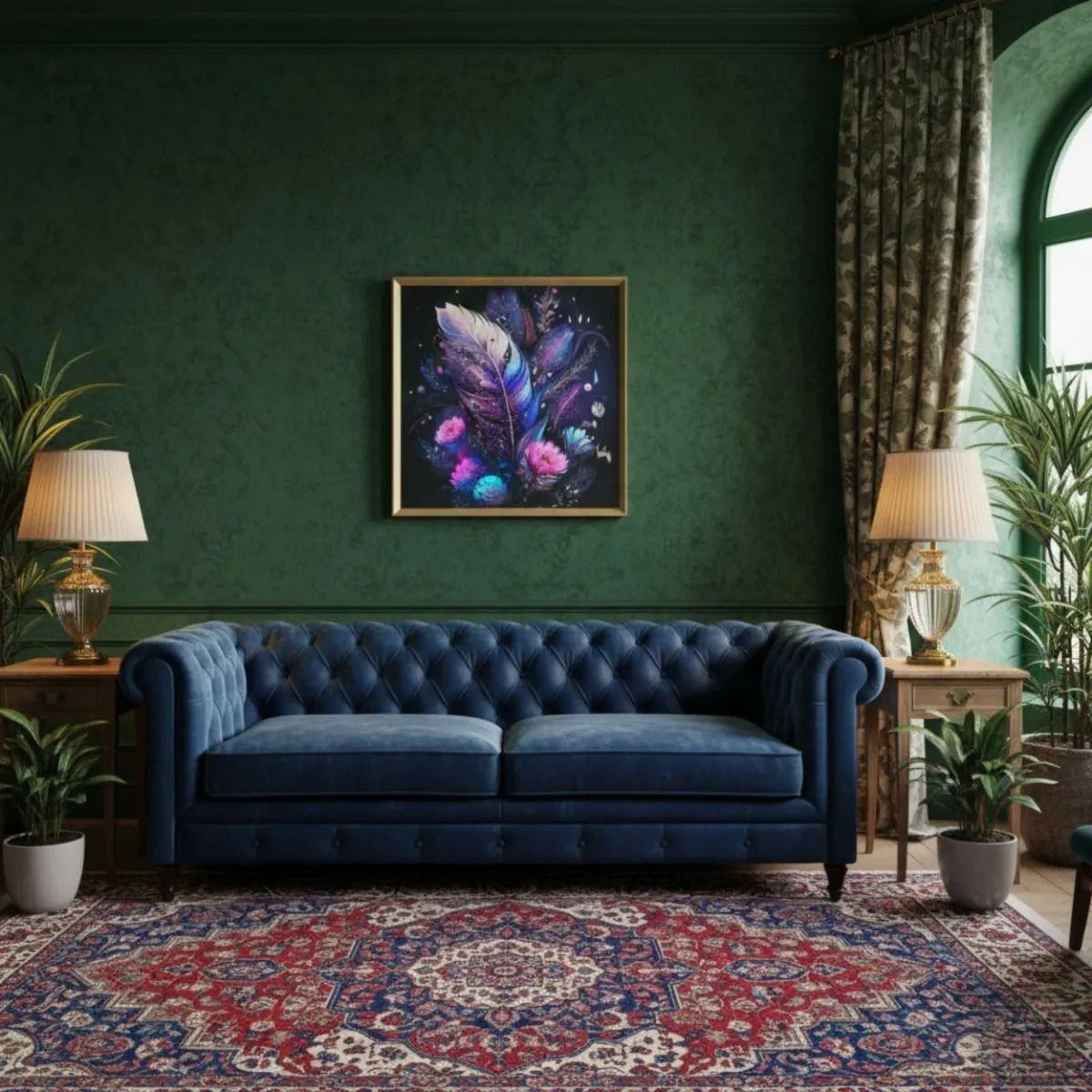 Cuadro Decorativo Moderno Diseño Plumas Flores Neón Jhn-7