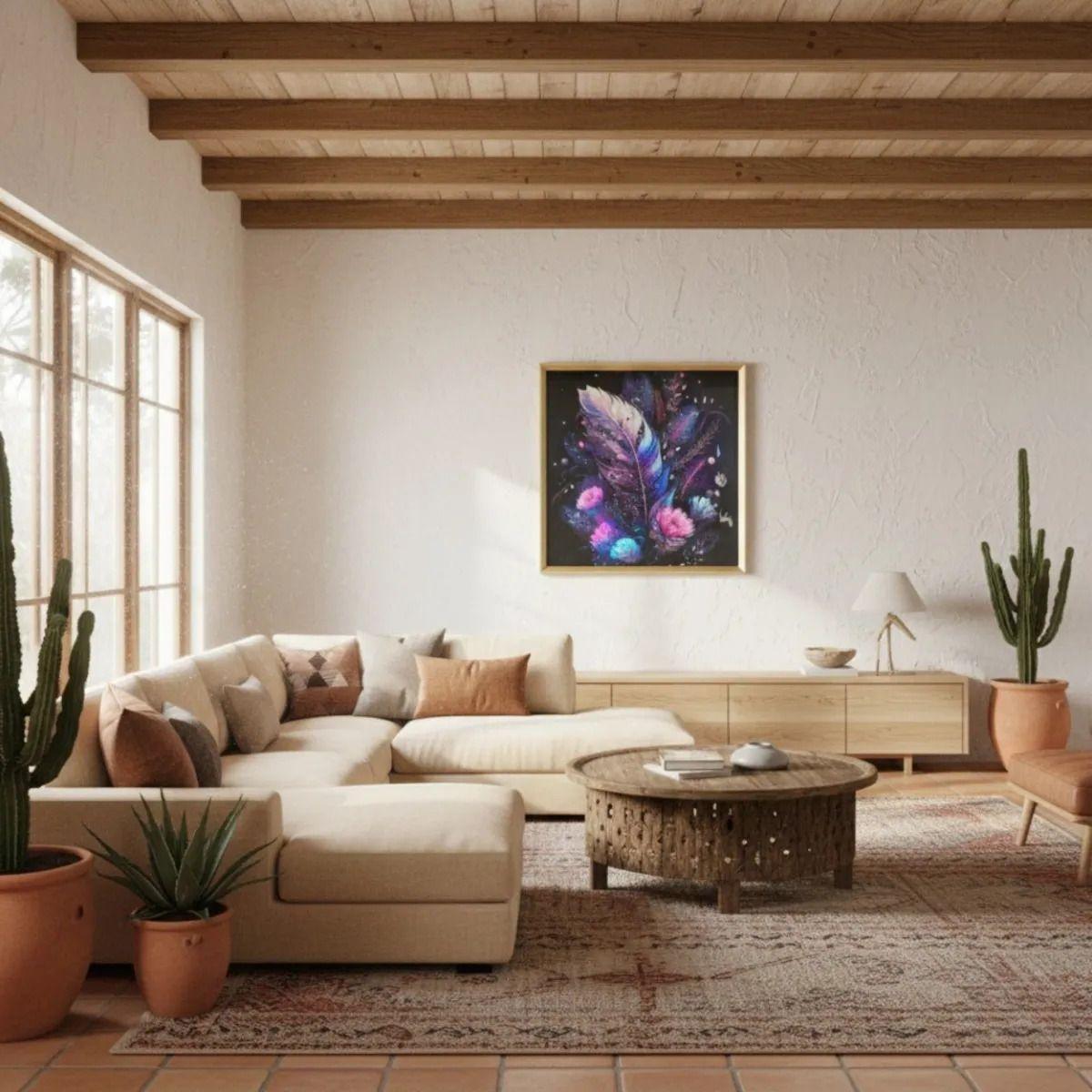 Cuadro Decorativo Moderno Diseño Plumas Flores Neón Jhn-8