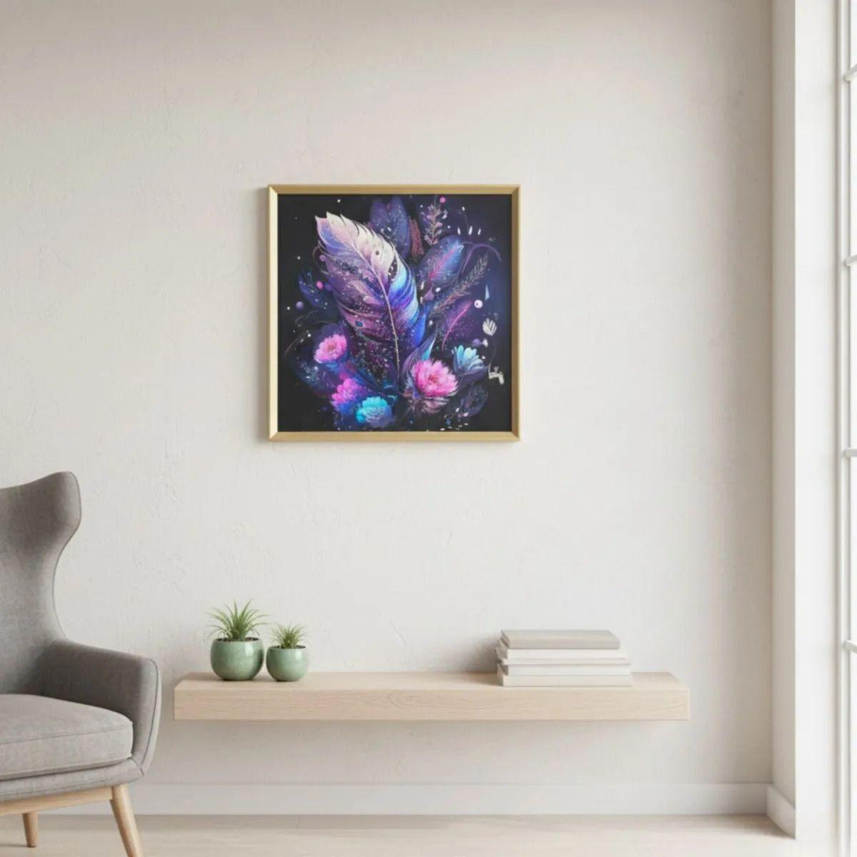Cuadro Decorativo Moderno Diseño Plumas Flores Neón Jhn-9