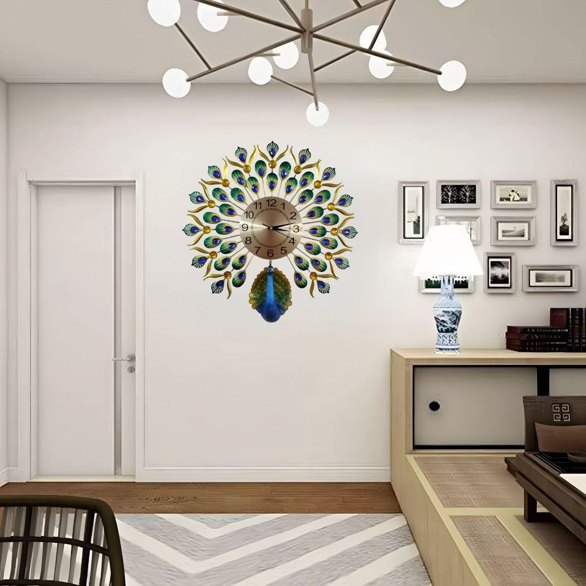 Reloj Pared Pavo Real Decorativo Hermoso Clásico Jhn-9
