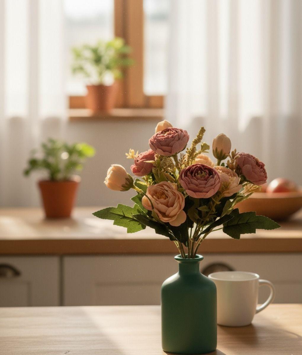 Set 3 Ramo Flores Artificiales Peonías Capullos Adorno Jhn-8