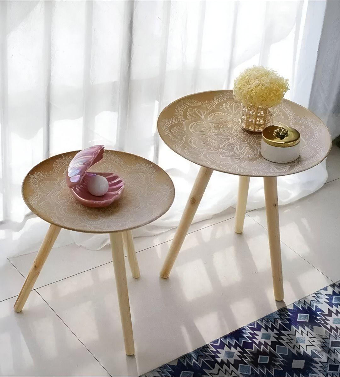 Set 3 Mesas Centro Decorativa Mandala Nórdica Redonda Jhn-2