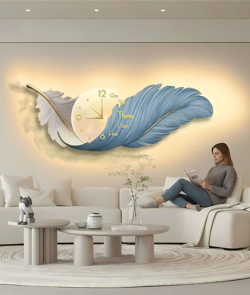 Reloj Pared LED Decorativo Diseño Pluma 3D Hogar Jhn-5