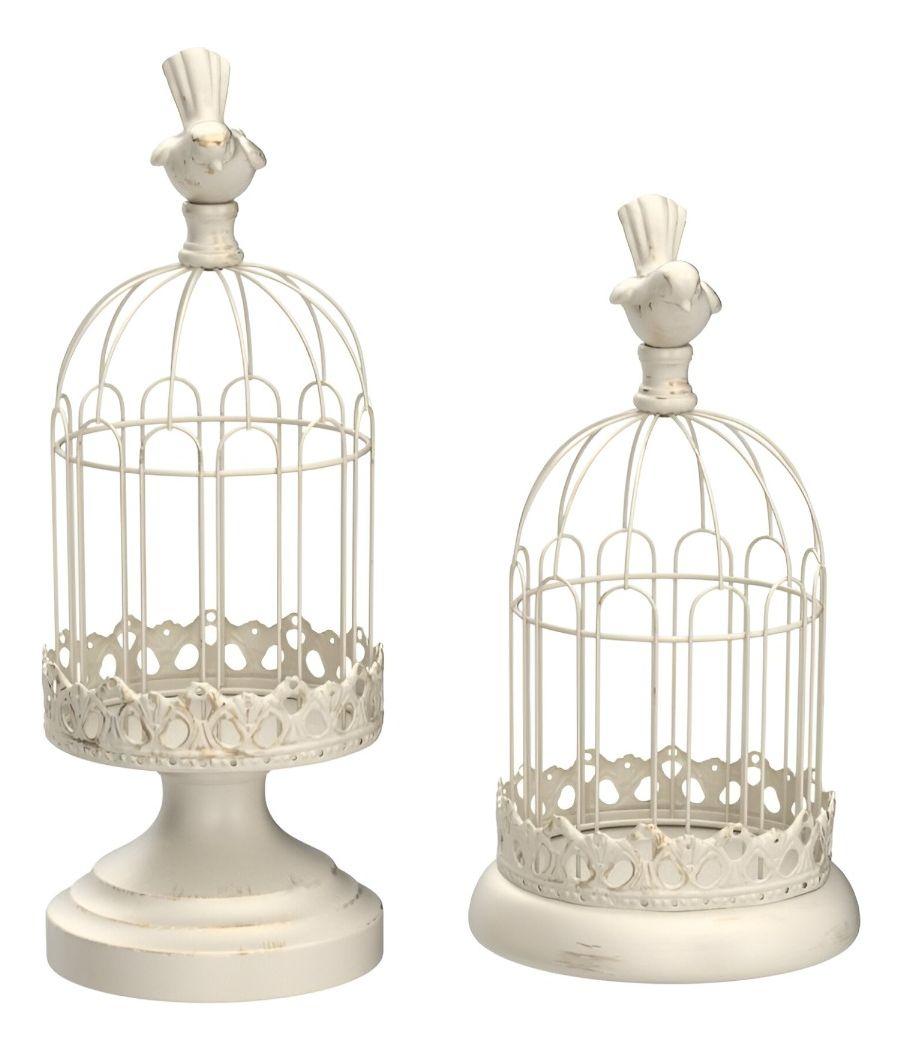 Set de 2 Candelabro Portavelas Decorativo Jaula Blanco Jhn-0