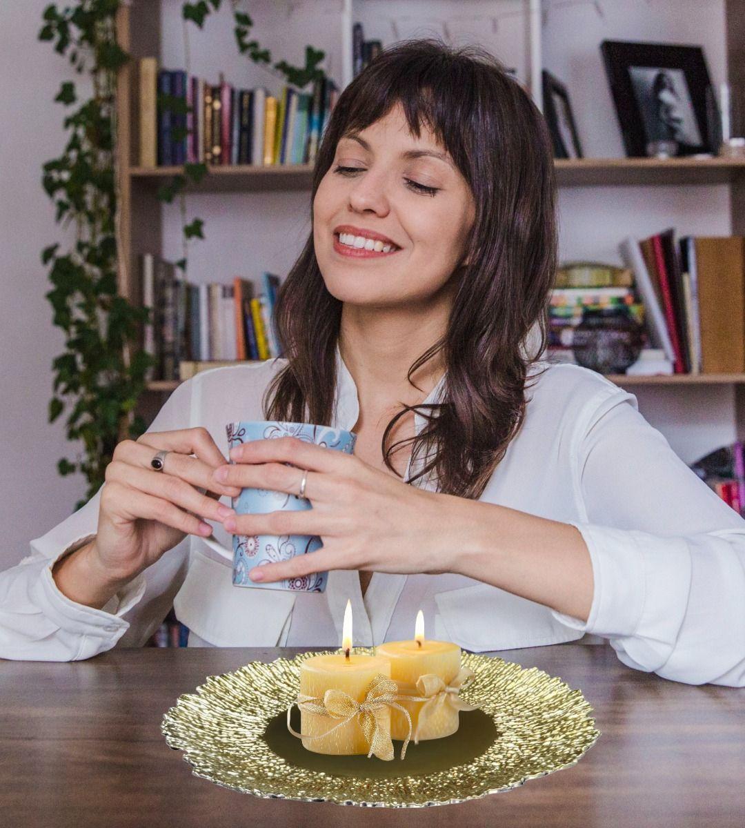 Set 3 Plato Base Redondo Dorado Brillante Decorativo Jhn-4