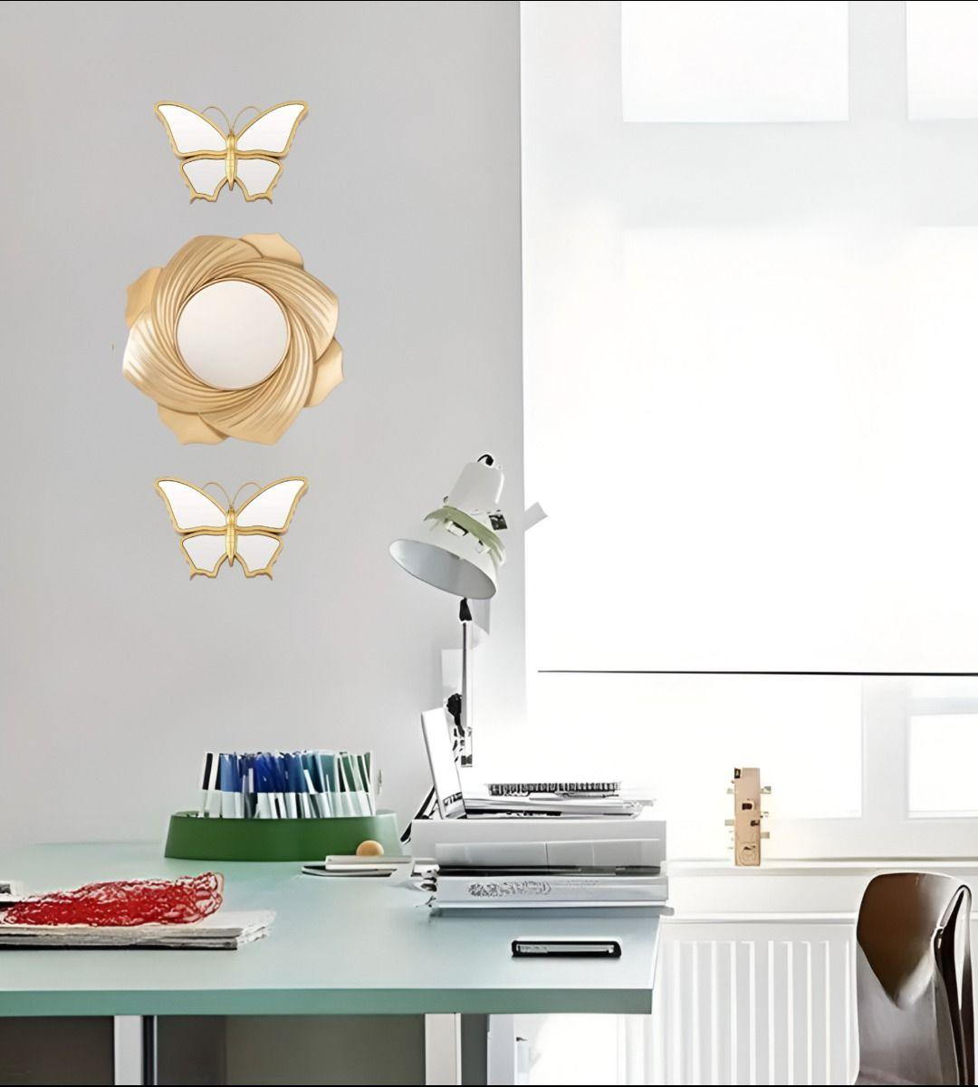 Set De 3 Espejos Mariposa Decorativos Dorados Jhn-6