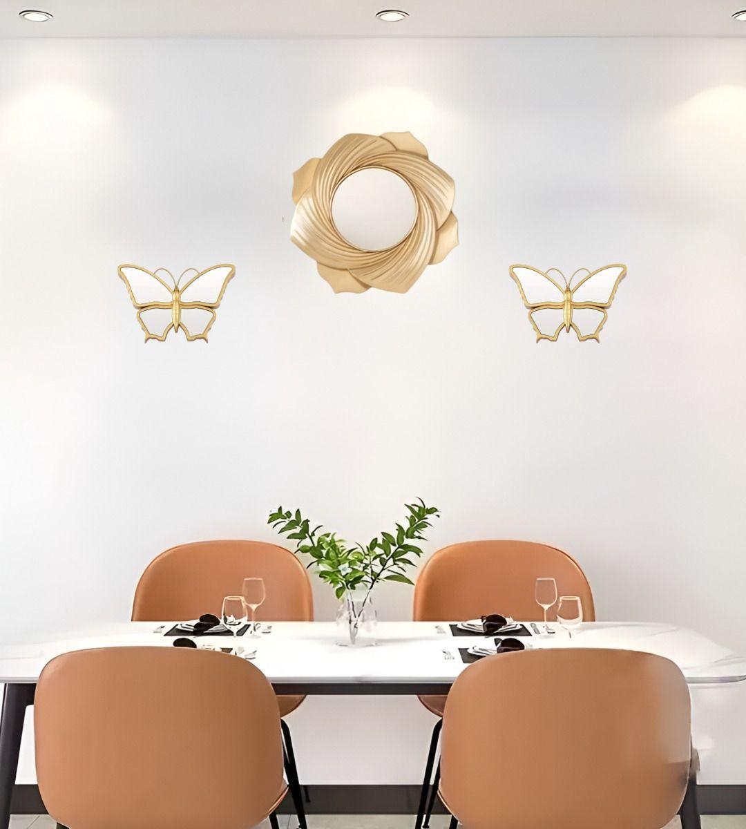 Set De 3 Espejos Mariposa Decorativos Dorados Jhn-7