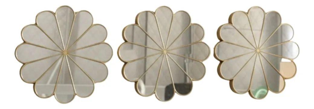 Set 3 Espejo Decorativo Pared Adorno Forma Flor Moderna Jhn-1