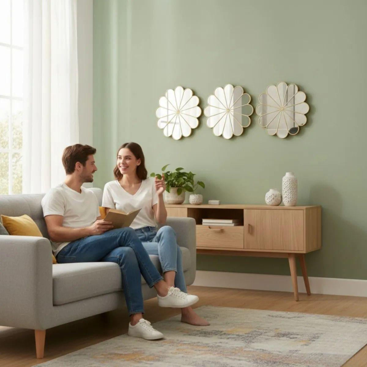 Set 3 Espejo Decorativo Pared Adorno Forma Flor Moderna Jhn-2