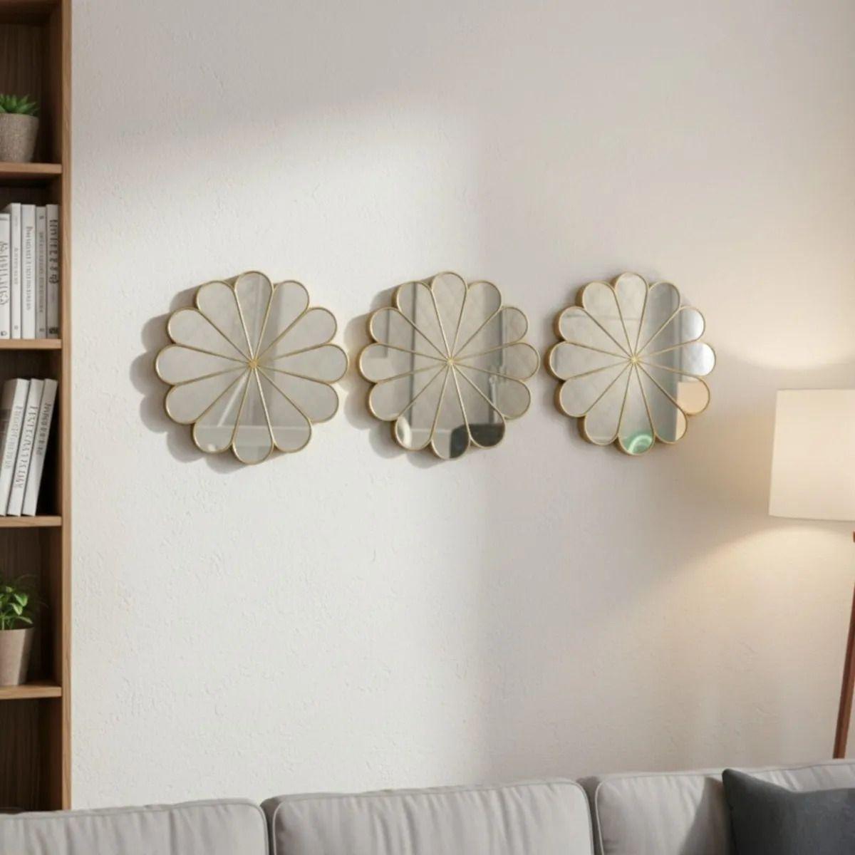 Set 3 Espejo Decorativo Pared Adorno Forma Flor Moderna Jhn-5
