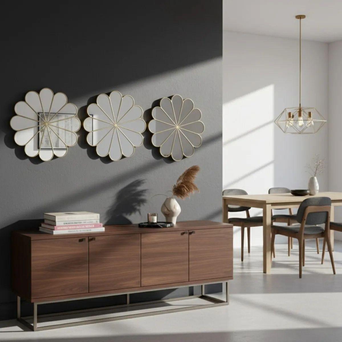 Set 3 Espejo Decorativo Pared Adorno Forma Flor Moderna Jhn-8