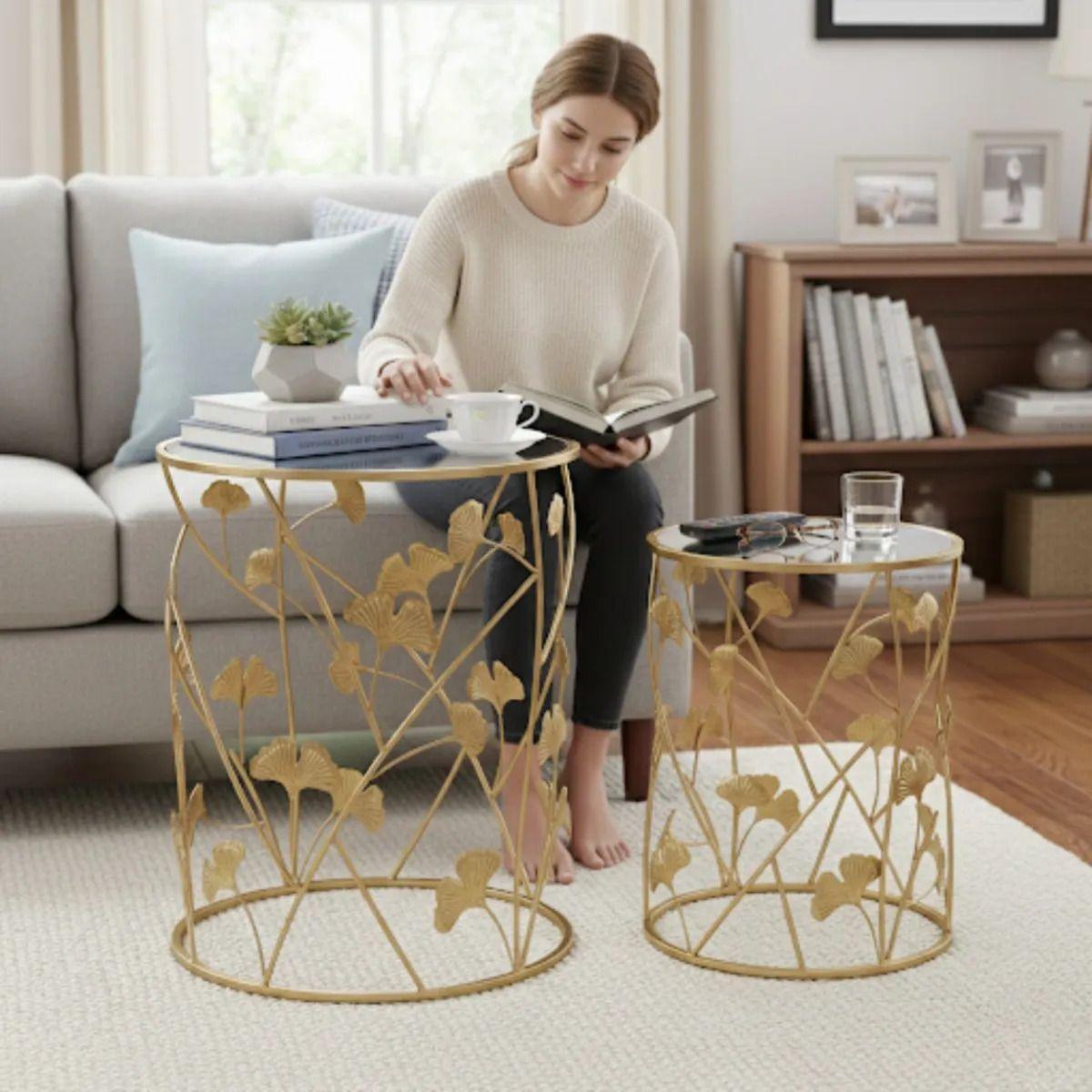 Mesa Auxiliar Acento Ginkgo Elegante Diseño Escultural Jhn-4