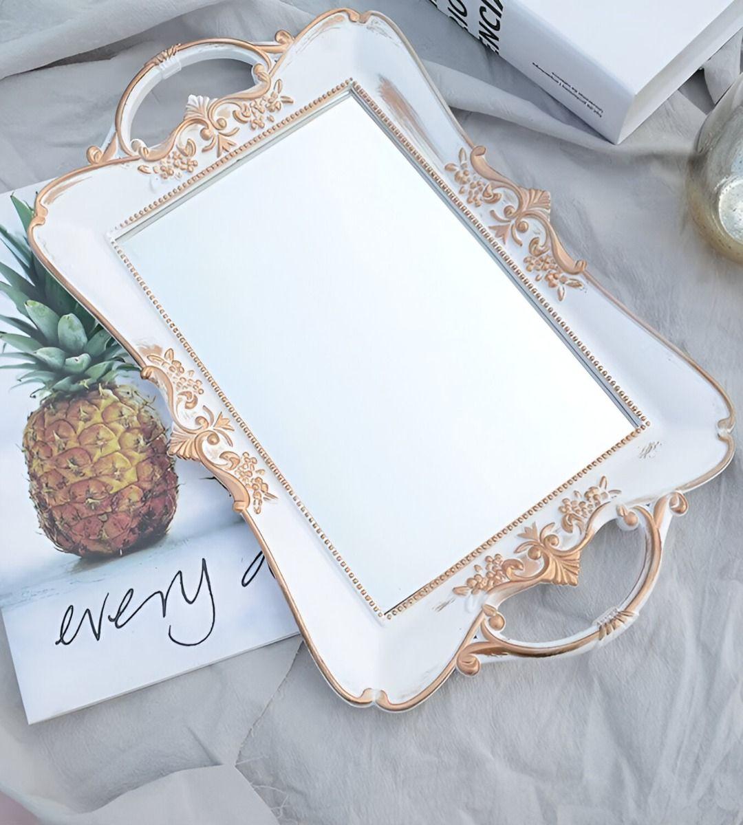 Bandeja Espejo Organizador Adorno Decorativo Blanca Jhn-3