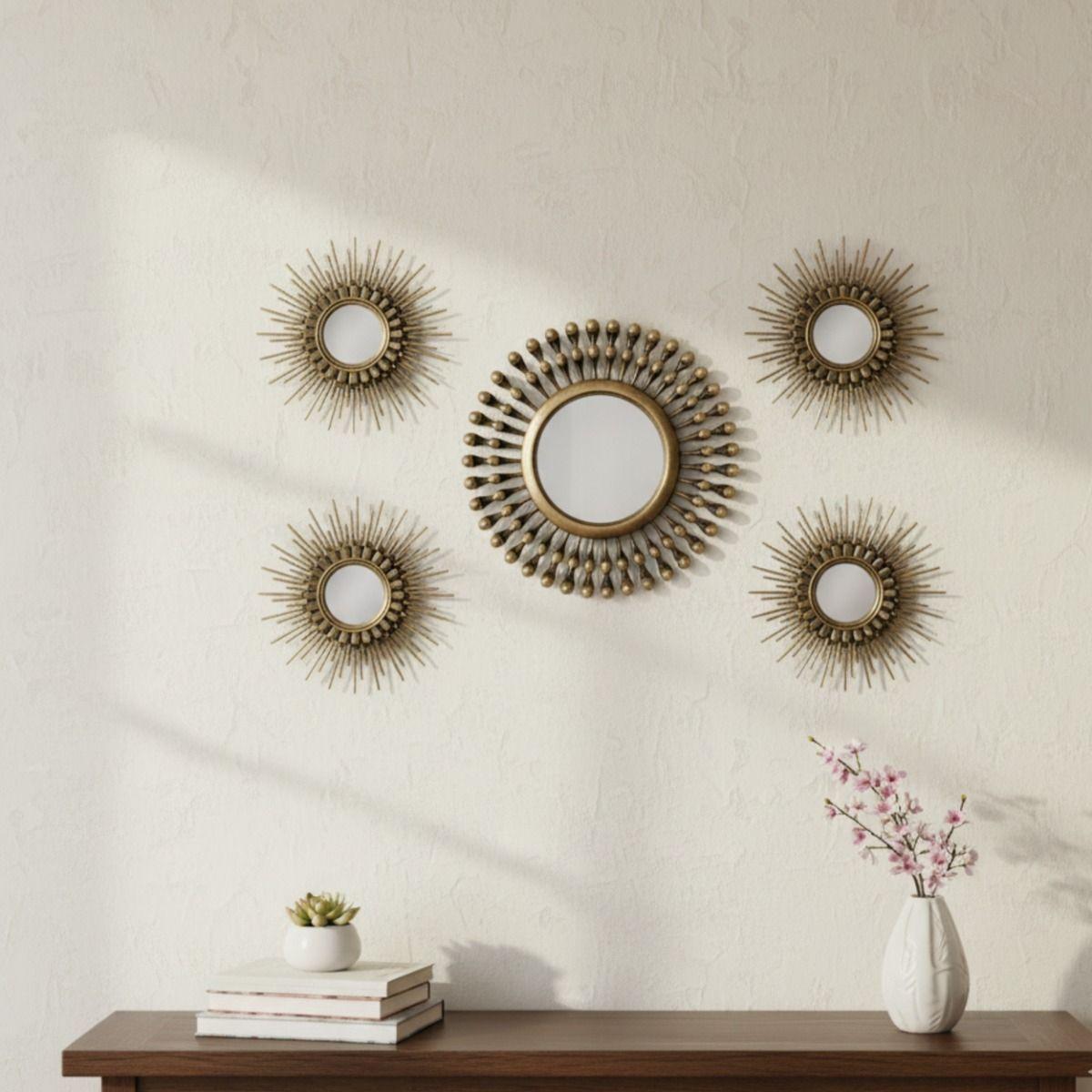 Set 5 Pza Espejo Pared Decorativo Mural Rayos Sol Jhn-0