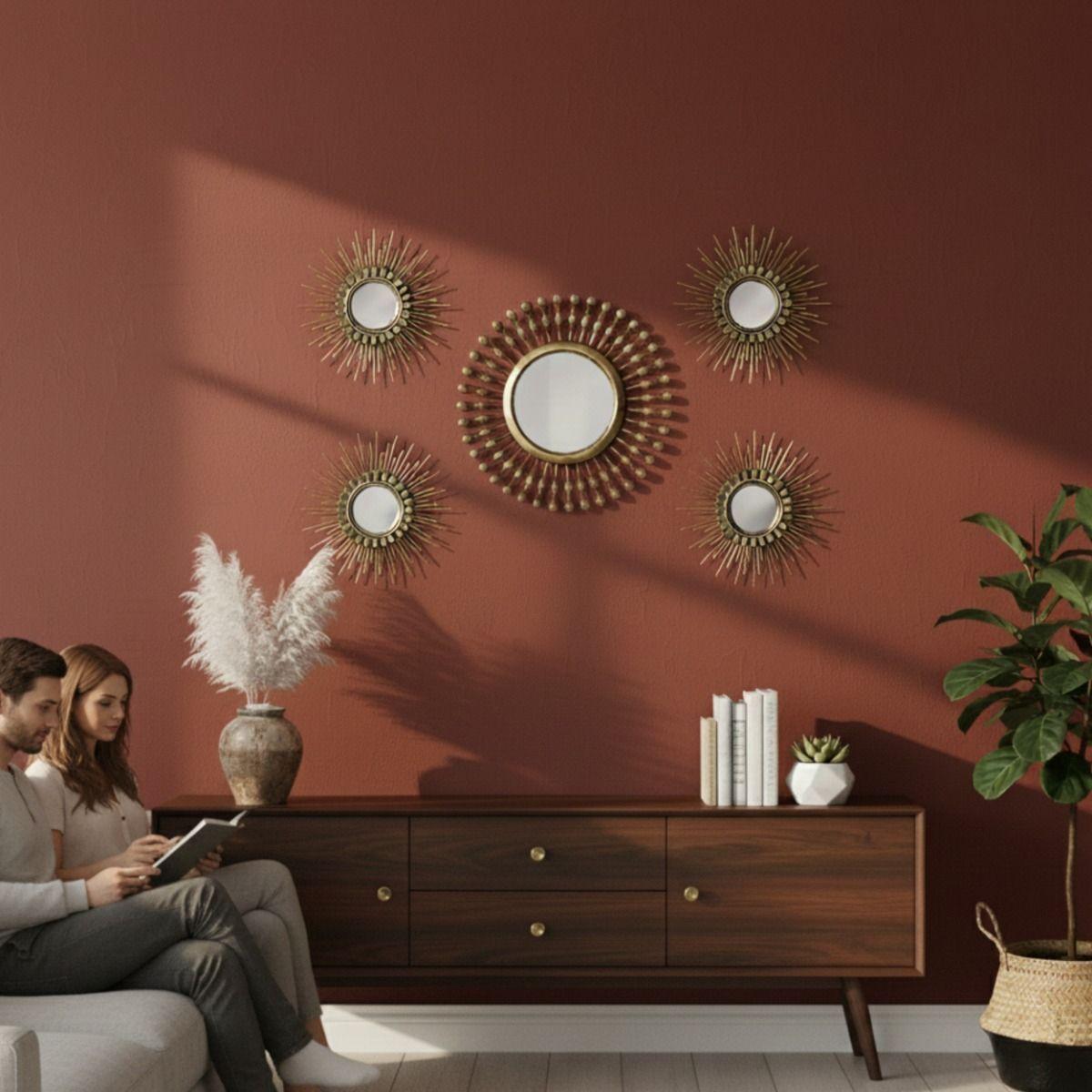 Set 5 Pza Espejo Pared Decorativo Mural Rayos Sol Jhn-6